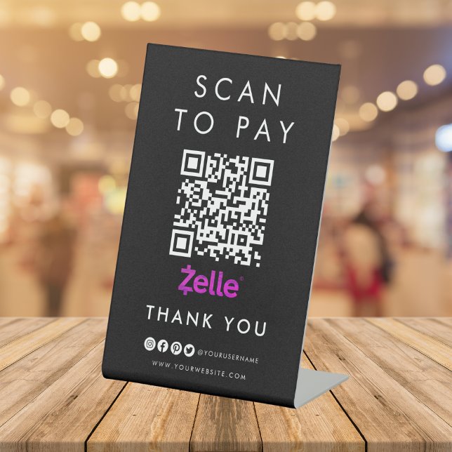 Expositor En L Gracias Zelle Scan para pagar el código QR negro m (Subido por el creador)