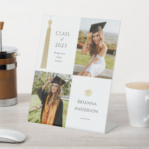 Expositor En L Graduación de fotografías Gold Tassel y Cap White 