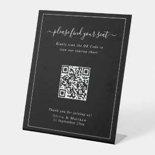 Expositor En L Gráfico de Asientos con Código QR para Boda Negra
