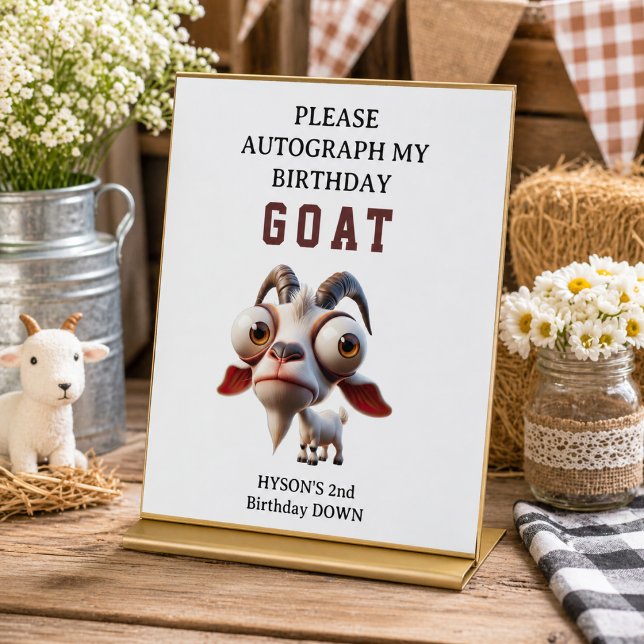 Expositor En L Granja de animales lindos cabra Fiesta de cumpleañ (Cute goat Farm Animals 2nd Birthday Party Pedestal Sign)