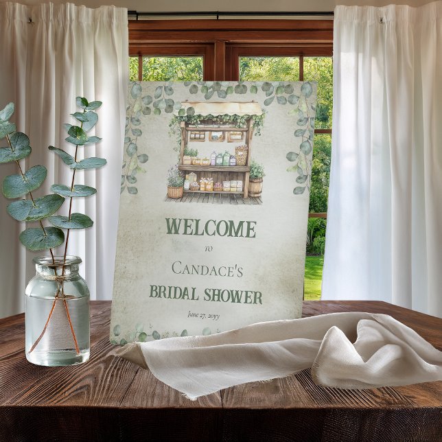 Expositor En L Granja de mercado de granjeros bienvenidos a ducha (Fresh Off the Market Collection- "Welcome" Bridal Shower Pedestal Tabletop 8" x 10" Sign)