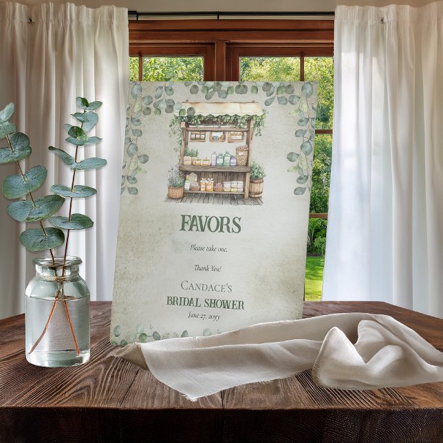 Expositor En L Granja de mercado de granjeros frescos favorece el (Fresh Off the Market Collection- "Favors" Bridal Shower Pedestal Tabletop 8" x 10" Sign)