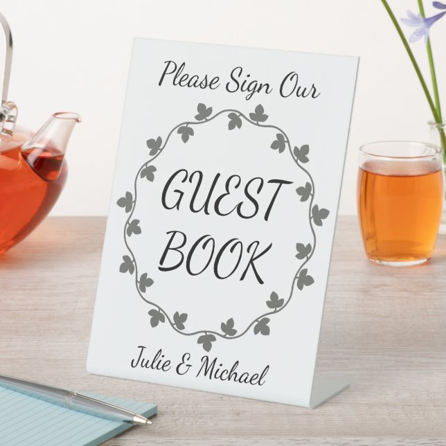 Expositor En L Gray Ivy Wreath Boda White Guest Book (In Situ)