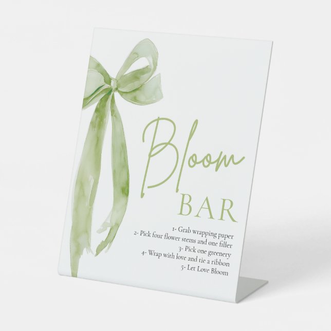 Expositor En L Green Bow Bridal Shower Flower Bloom Bar Rótulo (Anverso)