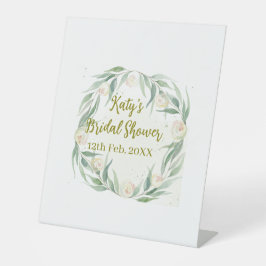 Expositor En L Green eucalyptus floral bridal shower name date go