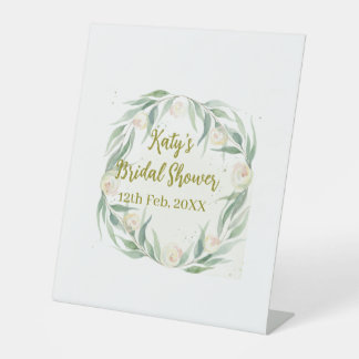 Expositor En L Green eucalyptus floral bridal shower name date go