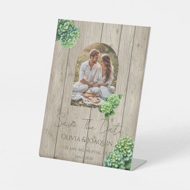 Expositor En L Green Hydrangea Wedding Invitation (Anverso)