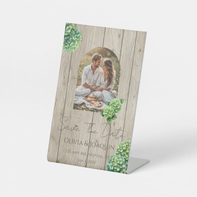 Expositor En L Green Hydrangea Wedding Invitation (Anverso)