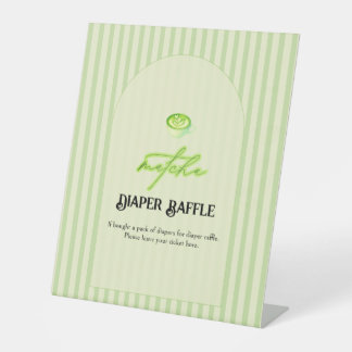 Expositor En L Green Stripes Matcha Baby Shower Diaper Raffle 