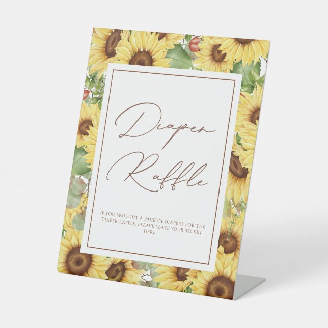Expositor En L Green Sunflower Baby Shower Diaper Raffle (Anverso)