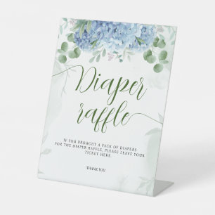 Expositor En L Greenery Blue hidrangea Diaper Raffle Baby Shower
