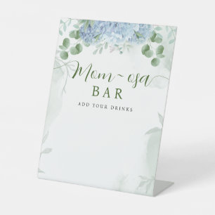 Expositor En L Greenery Blue hidrangea Mom-osa Rótulo Baby Shower