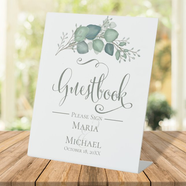 Expositor En L Greenery Boda Guestbook Script Personalizado (Wedding guest book botanical greenery sign)