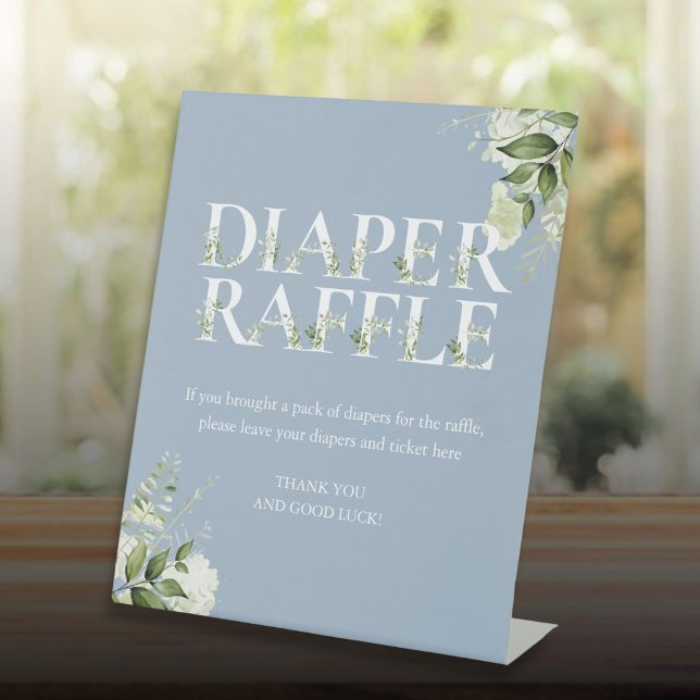 Expositor En L Greenery Diaper Raffle Dusty Blue Baby Shower (Greenery Diaper Raffle Dusty Blue Baby Shower Pedestal Sign)