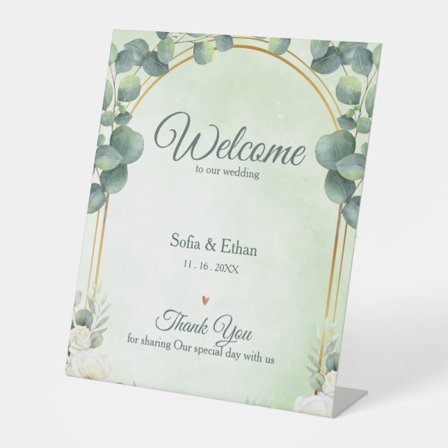 Expositor En L Greenery Eucalyptus Floral Welcome to Our Wedding  (Anverso)