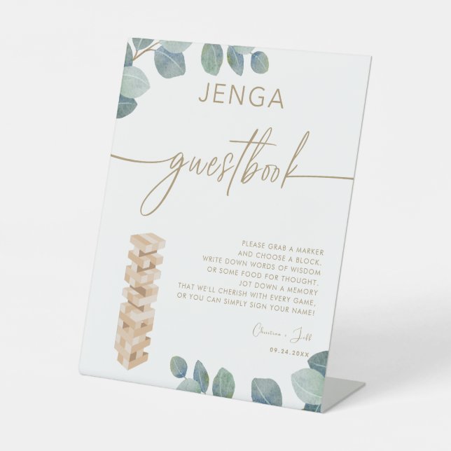 Expositor En L Greenery Eucalyptus Gold Jenga Boda de Libros (Anverso)