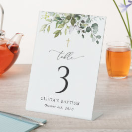 Expositor En L Greenery, Eucalyptus Leaves, Baptism Table Numbers