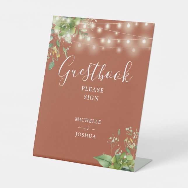 Expositor En L Greenery String Lights Terracotta Guestbook (Anverso)