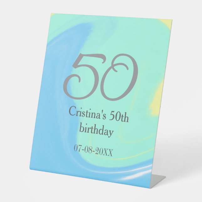 Expositor En L Gris verde azul 50 cumpleaños añadir fecha retro (Anverso)