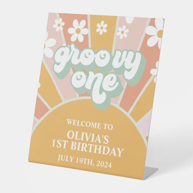 Expositor En L Groovy One Sunshine First Birday Welcome Sign (Anverso)
