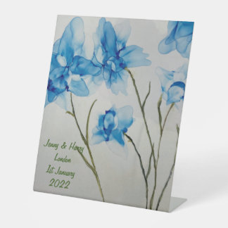 Expositor En L Guestbook Wedding Blue Flowers  Hand Fan