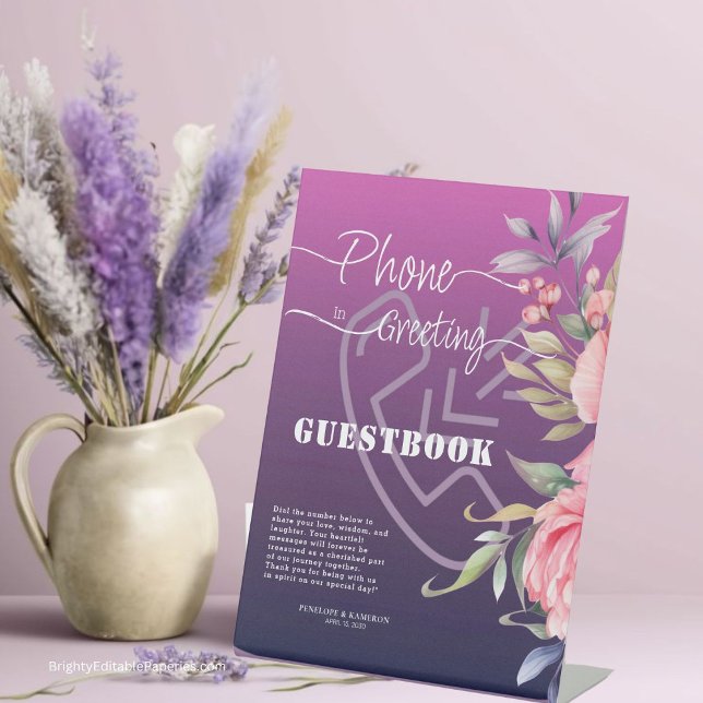 Expositor En L Guía de bienvenida de saludos de Boda violeta rosa (Welcome love in style! sets the tone for unforgettable wedding memories. 💐✨)