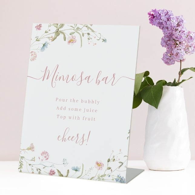 Expositor En L Guión Boho Pink Wildflower Ducha de novia Mimosa (Boho Pink Wildflower script Bridal Shower Mimosa Pedestal Sign)