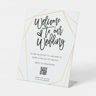 Expositor En L Guión de código QR del Boda de bienvenida Geométri