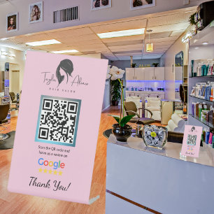Expositor En L Hair Salon Google Review Rótulo Pedestal Rosa