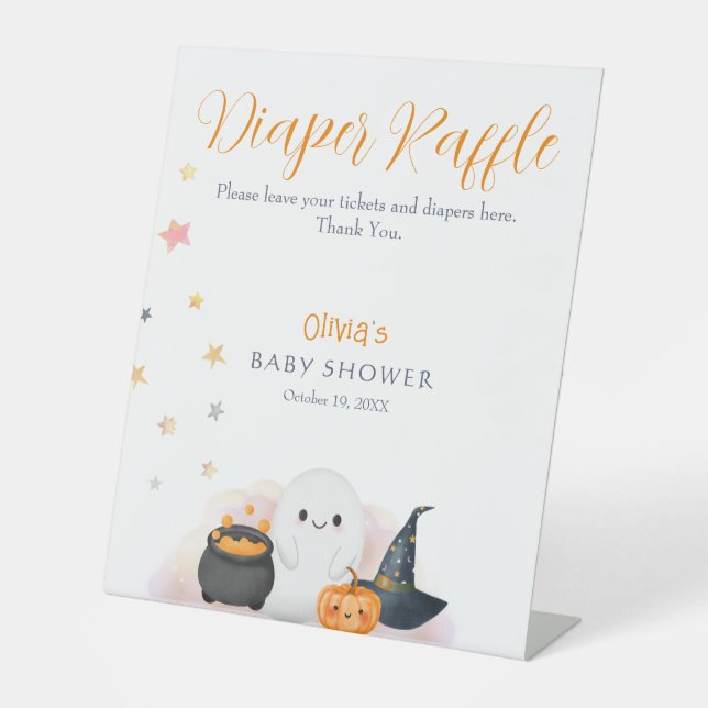 Expositor En L Halloween Little Boo Baby Shower Diaper Raffle (Anverso)