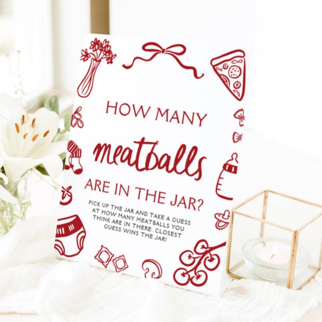 Expositor En L Hand Drake Adivina Cuántas Bolas De Carne Baby Sho (Hand Drawn Guess How Many Meatballs Baby Shower Pedestal Sign)