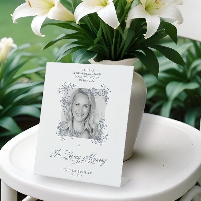 Expositor En L Hand Lettered Chic Flourish Grey Photo Memorial (Hand Lettered Chic Flourish Grey Photo Memorial Pedestal Sign.)