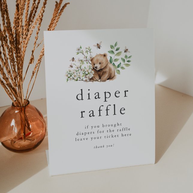 Expositor En L HANNAH Bear Woodland Baby Shower Diaper Raffle (HANNAH Bear Woodland Baby Shower Diaper Raffle Pedestal Sign)