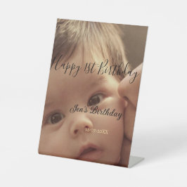 Expositor En L Happy 1st birthday name photo date stylish calligr