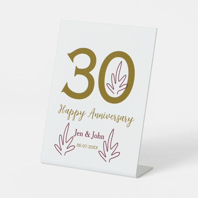 Expositor En L Happy 30th anniversary name date golden red leaf (Anverso)