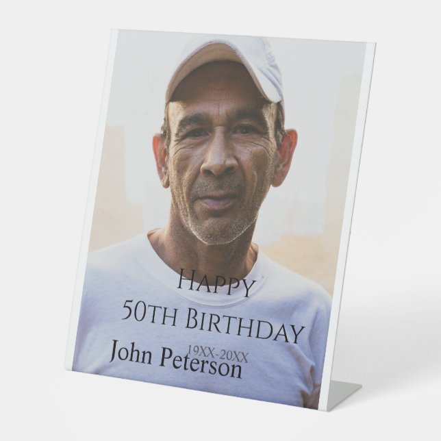 Expositor En L Happy 50th birthday name photo year man simple min (Anverso)