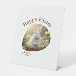 Expositor En L Happy Easter white bunny year photo family name 