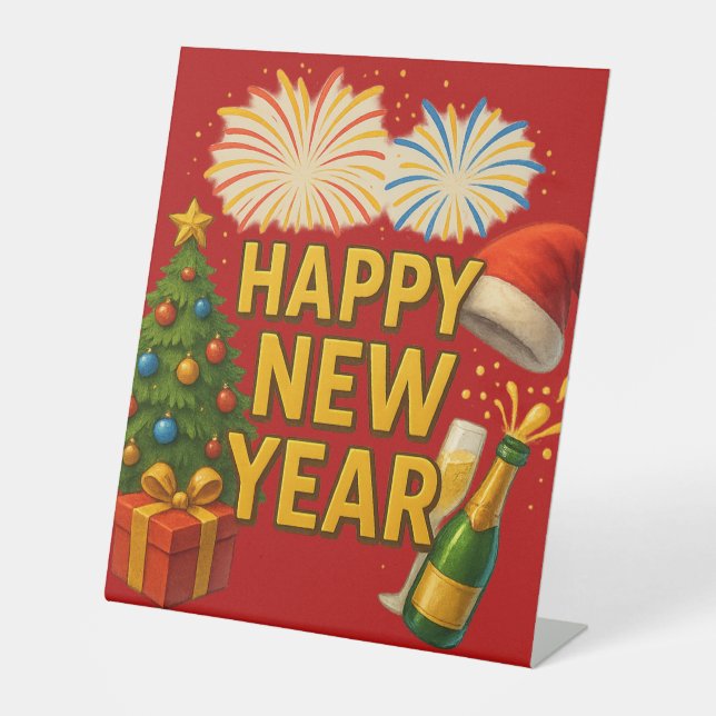Expositor En L Happy New Year Celebration Sticker  (Anverso)