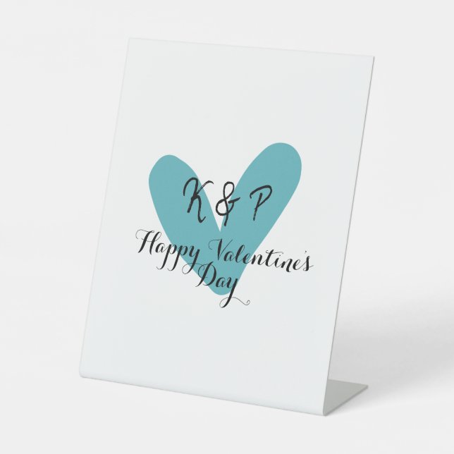 Expositor En L Happy Valentine's day turquoise heart name letter  (Anverso)