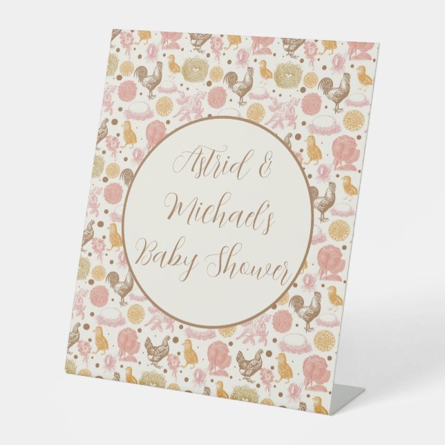 Expositor En L Hatear pronto al Chica de pollo Baby Shower (Anverso)