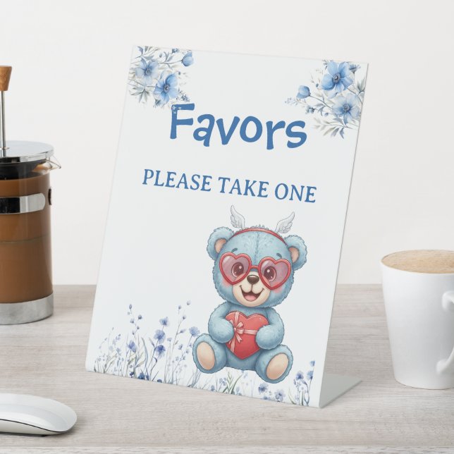 Expositor En L Heart Glasses Teddy Bear Blue Baby Shower  (In Situ)
