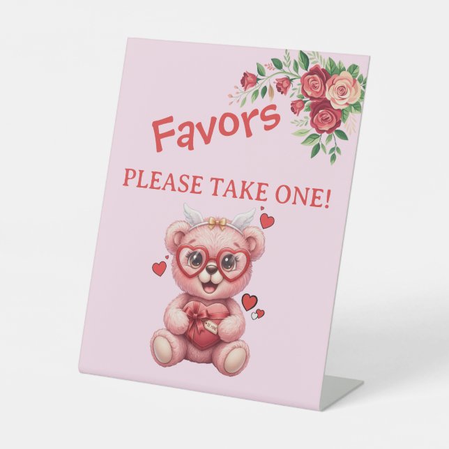 Expositor En L Heart Glasses Teddy Bear Pink Baby Shower  (Anverso)