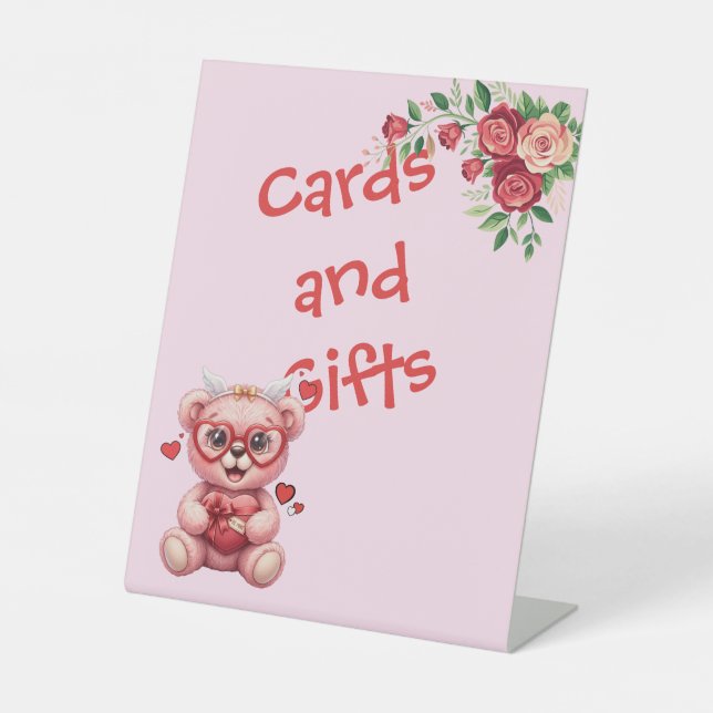 Expositor En L Heart Glasses Teddy Bear Pink Baby Shower  (Anverso)