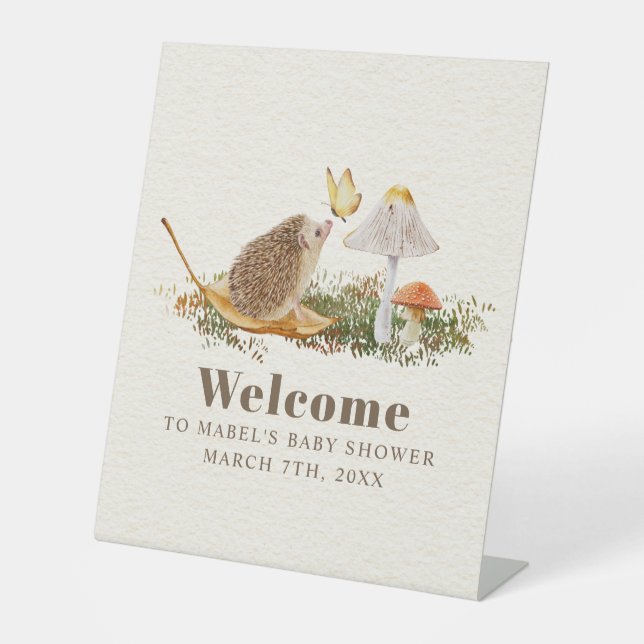 Expositor En L Hedgehog Butterfly Mushroom Woodland Baby Shower (Anverso)
