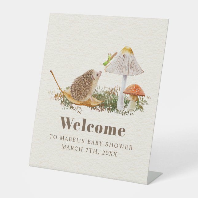 Expositor En L Hedgehog Grasshopper Mushroom Woodland Baby Shower (Anverso)