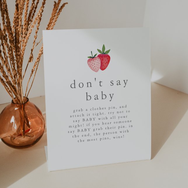 Expositor En L HEIDI Strawberry No digas juego de bebé Baby Showe (HEIDI Strawberry Don't Say Baby Game Baby Shower Pedestal Sign)