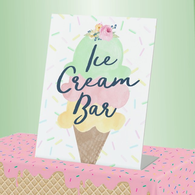 Expositor En L Helado (Watercolor Ice Cream Bar Party Pedestal Sign for Birthday, Baby Shower or Scooped Up Bridal Shower)