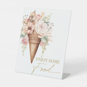 Expositor En L Helado Cream Floral Rótulo de Comida Bridal Shower