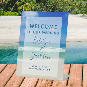 Expositor En L Hermosa playa Bienvenidos a nuestro Océano Boda