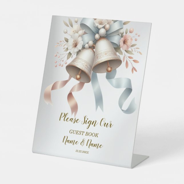 Expositor En L Hermosas flores de casamiento de las campanas rosa (Anverso)